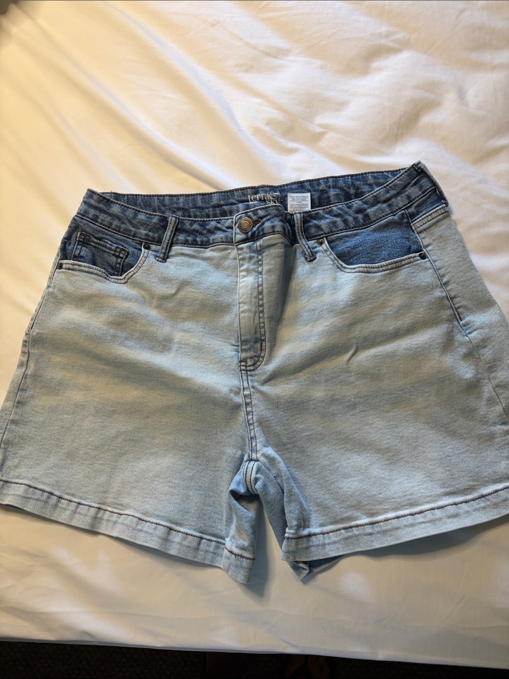 Terra & Sky Two-Tone Light Blue Denim Shorts